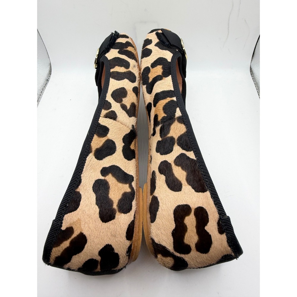 Kate Spade Leopard Print Calf Hair Bow Ballet Flats Gold Logo Medallion 7M - Picture 5 of 7